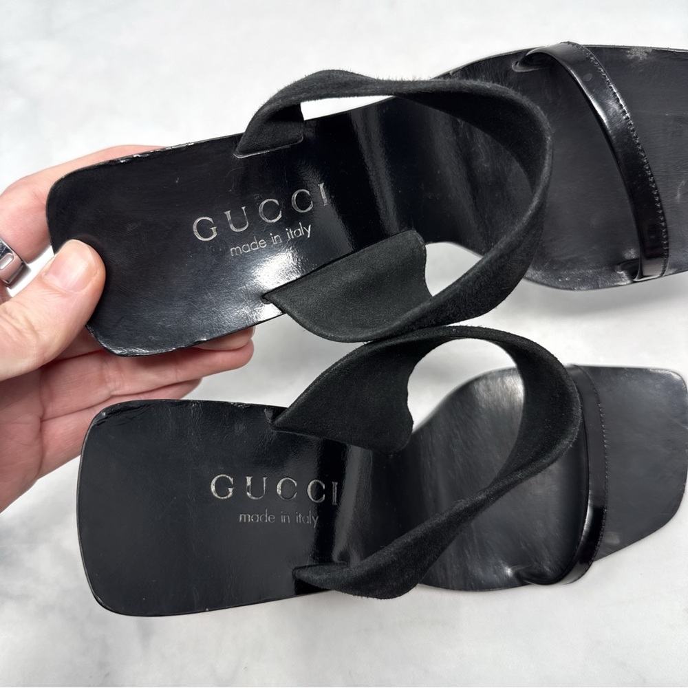 Gucci Black Suede & Patent Leather Heeled Sandals - Picture 6 of 13